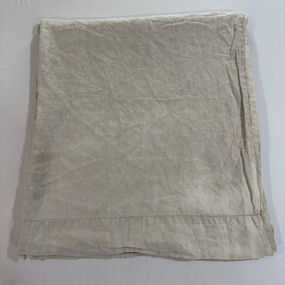 Pottery Barn 100% Linen Flat Sheet Queen Flax Beige Tan Hemstitch Bedding